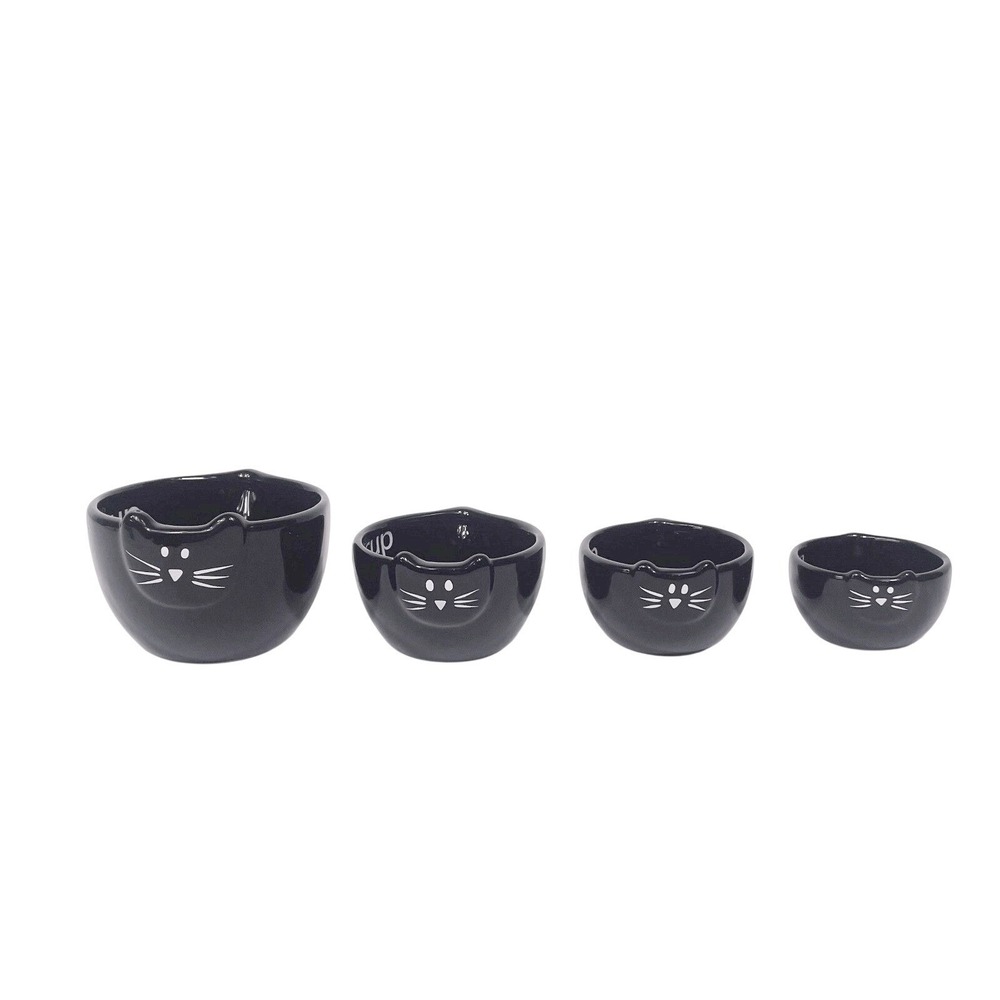 LTD Commodities Cat Measuring Cup Set 4 Piece Black Nesting Pour Ceramic Kitchen